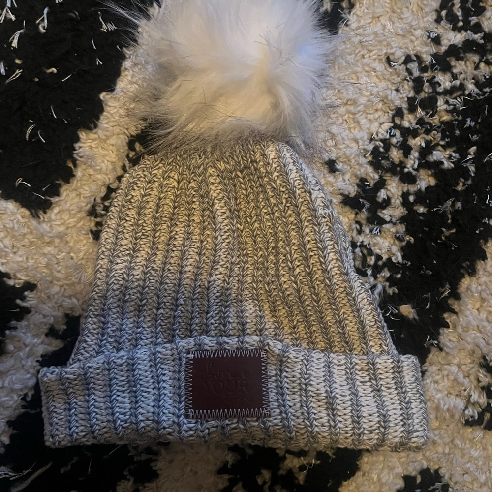 Gray Knit Love Your Melon  Beanie with White Pom Pom